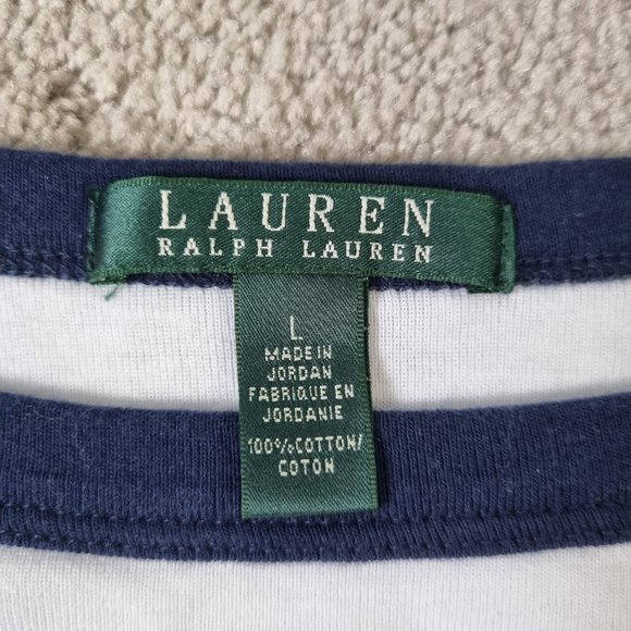 NWOT - Ralph Lauren Boat Neck 3/4 Sleeve Stripe Top Size L - Picture 6 of 11